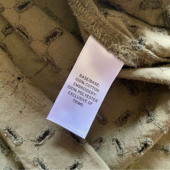 Melrose And Market Top Olive Embroidered XS Oversized Cotton Summer - Picture 8 of 10